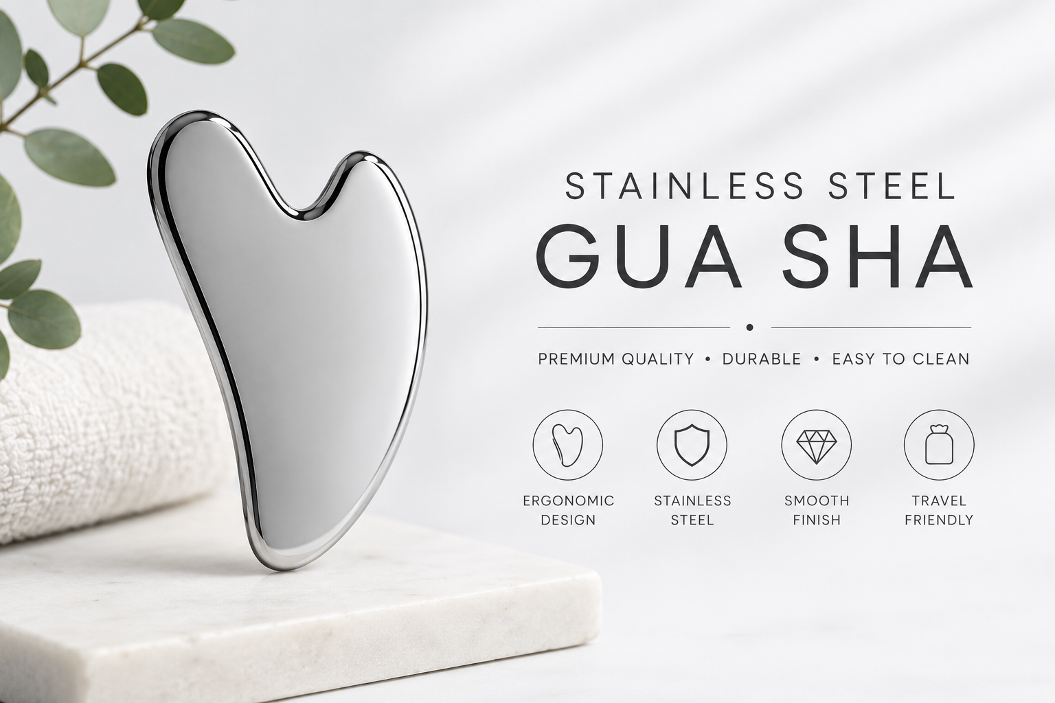 Gua Sha Stainless Steel Face Tool, Professional Metal Skin Care Tool for Neck and Jawline