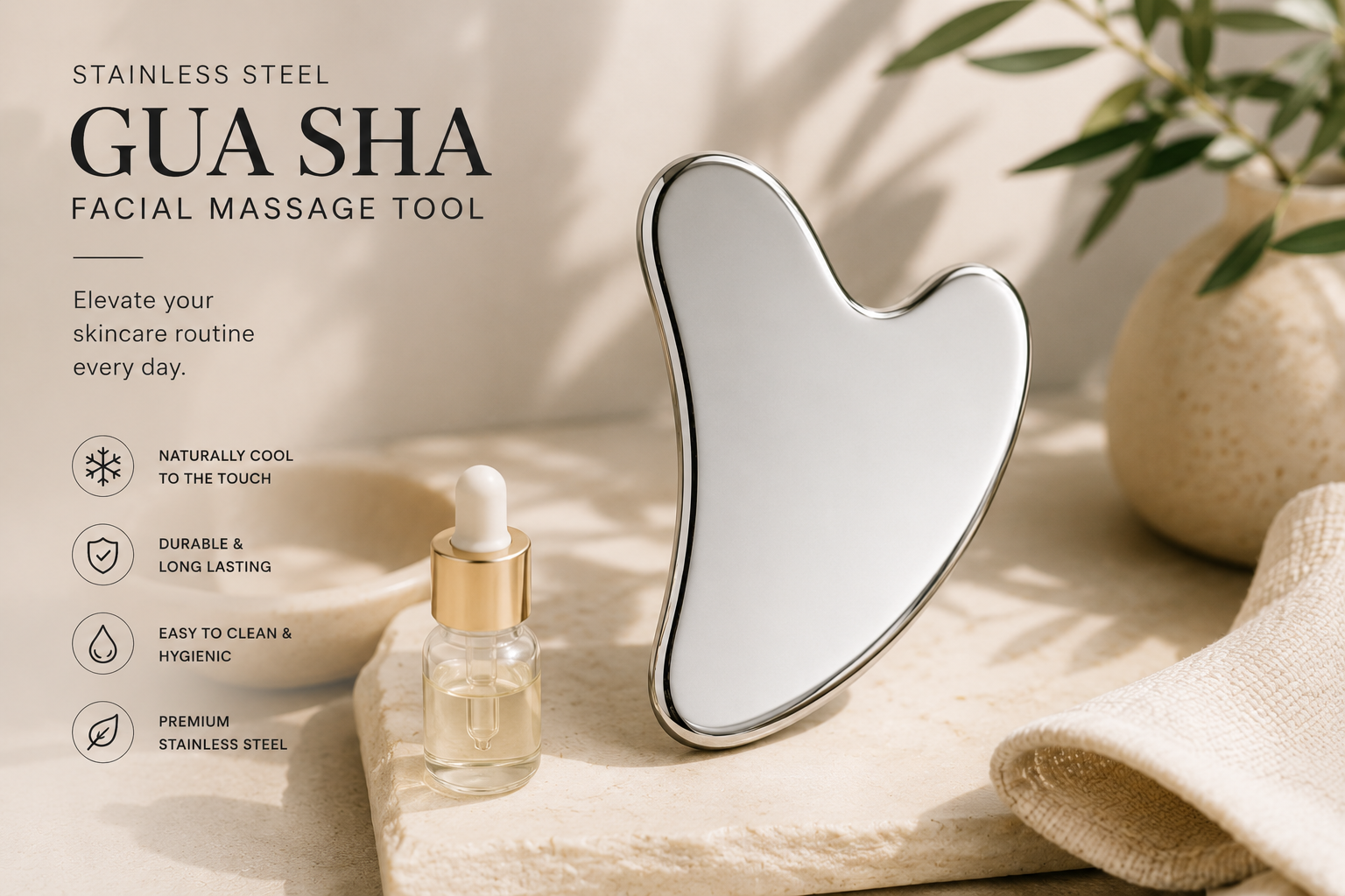 Gua Sha Stainless Steel Face Tool, Professional Metal Skin Care Tool for Neck and Jawline