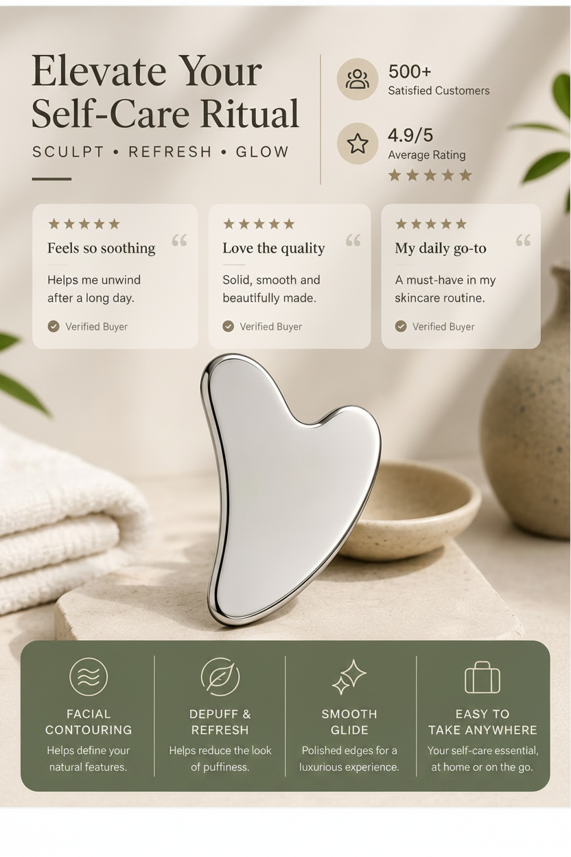 Gua Sha Stainless Steel Face Tool, Professional Metal Skin Care Tool for Neck and Jawline